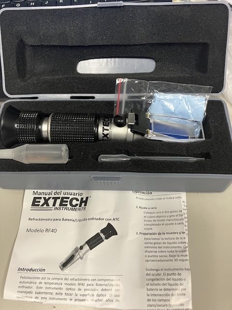 Extech RF40 Coolant and Battery Acid Refractometer with ATC | Glycol coolant freeze point (-60 to 32F) and battery acid specific gravity, ATC, 2-3 drop, case, pipette customer photo 1