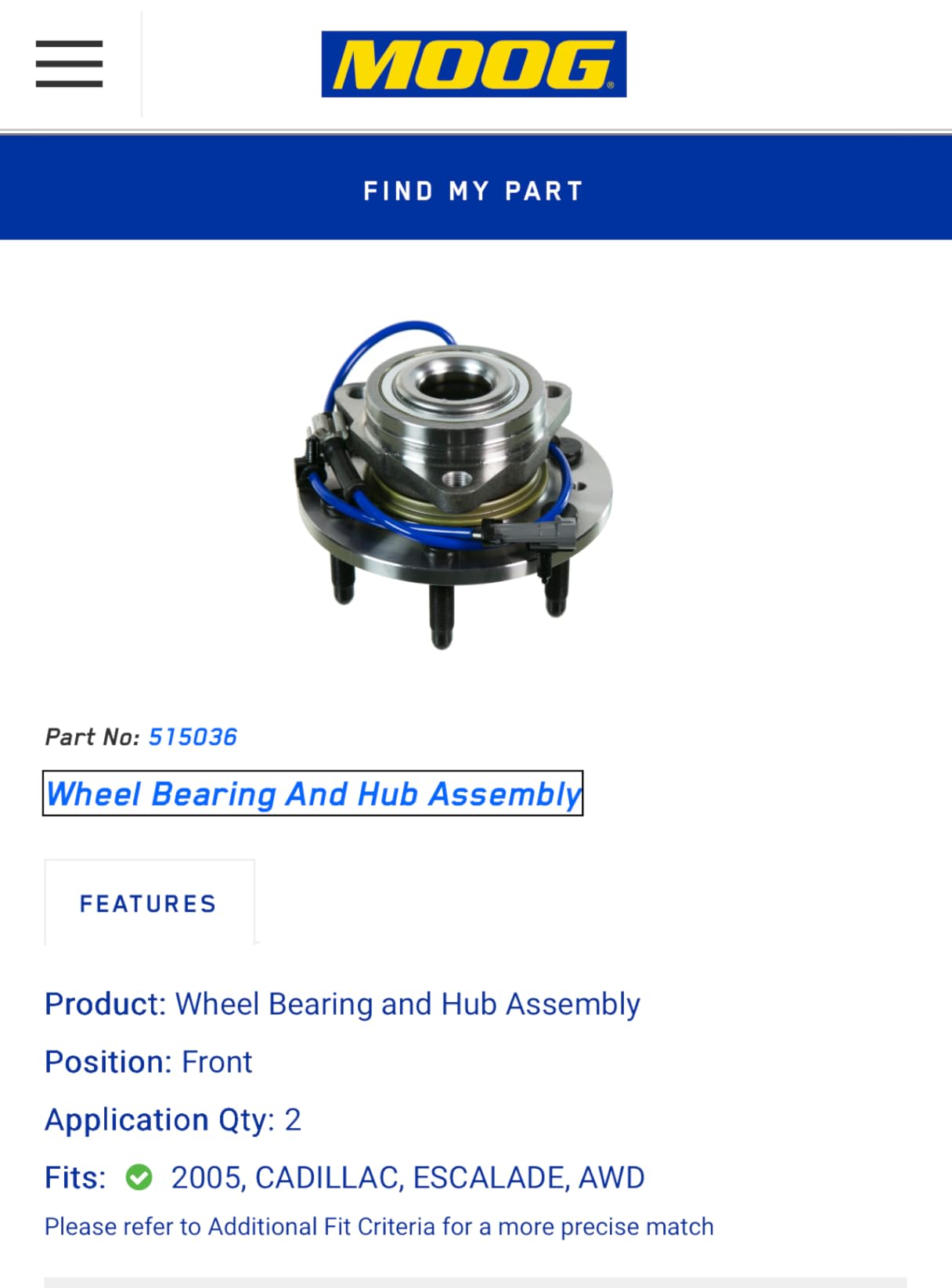 DRiV MOOG Wheel Bearing & Hub Assembly - 515036 - Hassle-Free Installation - Long-Lasting Durability & Corrosion-Resistant Coated Wheel Studs - Wear-Resistant Roll Form Design customer photo 1