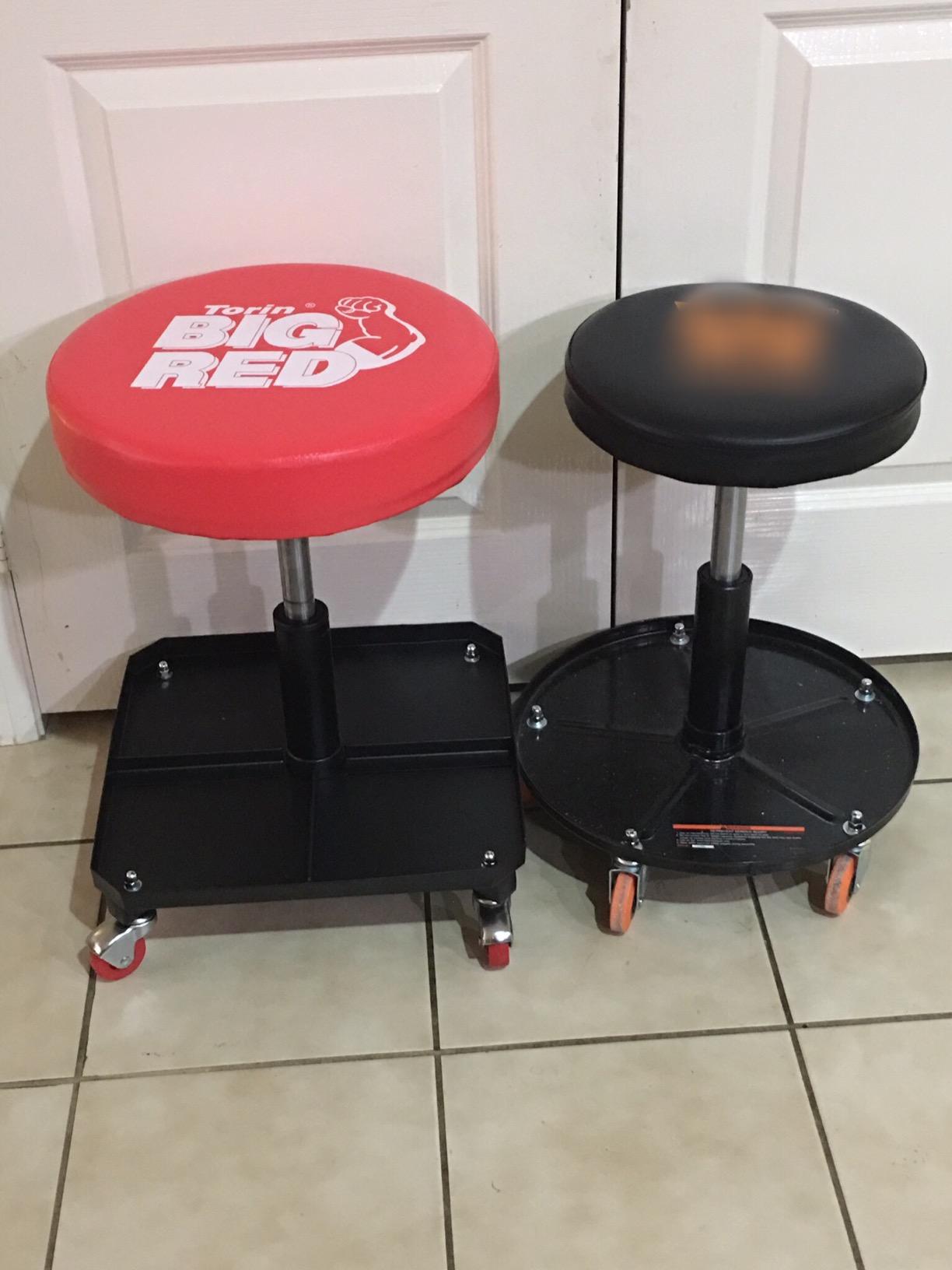 BIG RED TR6350 Torin Rolling Pneumatic Creeper Garage/Shop Seat: Padded Adjustable Mechanic Stool with Tool Tray Storage, Red Large customer photo 2