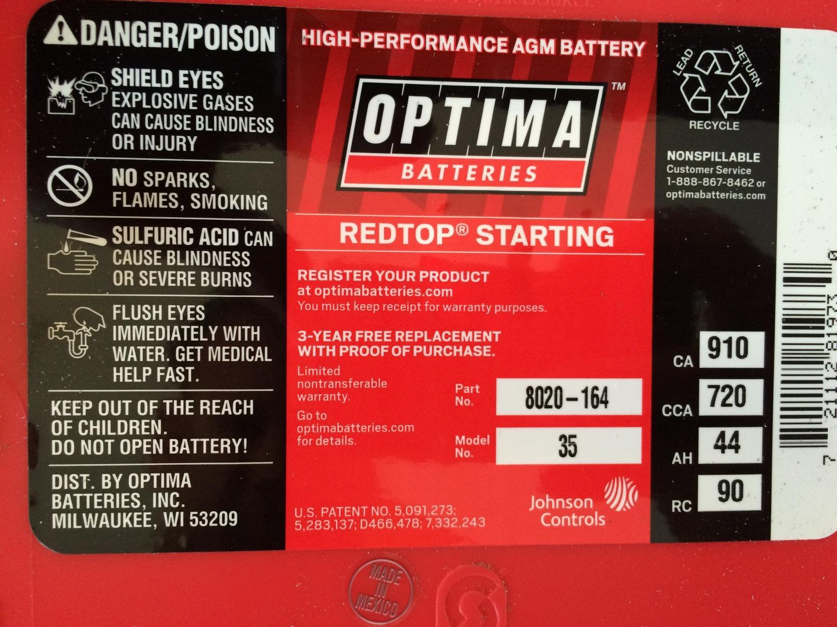 OPTIMA® Batteries High Performance 35 REDTOP® Sealed AGM Battery customer photo 2