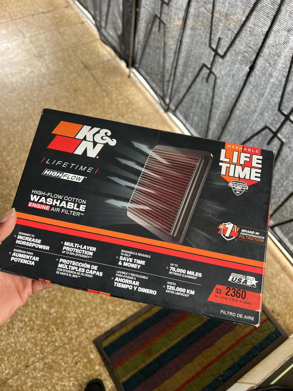 K&N High-Flow Original Lifetime Engine Air Filter: Increase Power: Premium, Washable: Compatible with Pontiac/Scion/Toyota: (See Product Description for Select Models) 33-2360 customer photo 2
