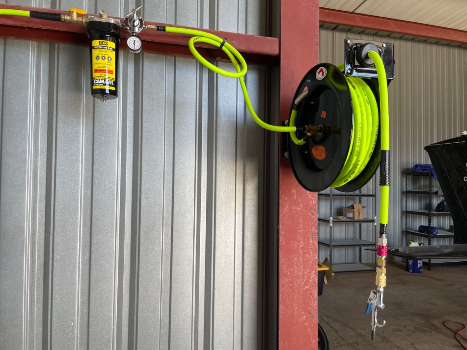 Flexzilla Open Face Retractable Air Hose Reel, 3/8 in. x 50 ft., Heavy Duty, Lightweight, Hybrid, ZillaGreen - L8611FZ customer photo 1