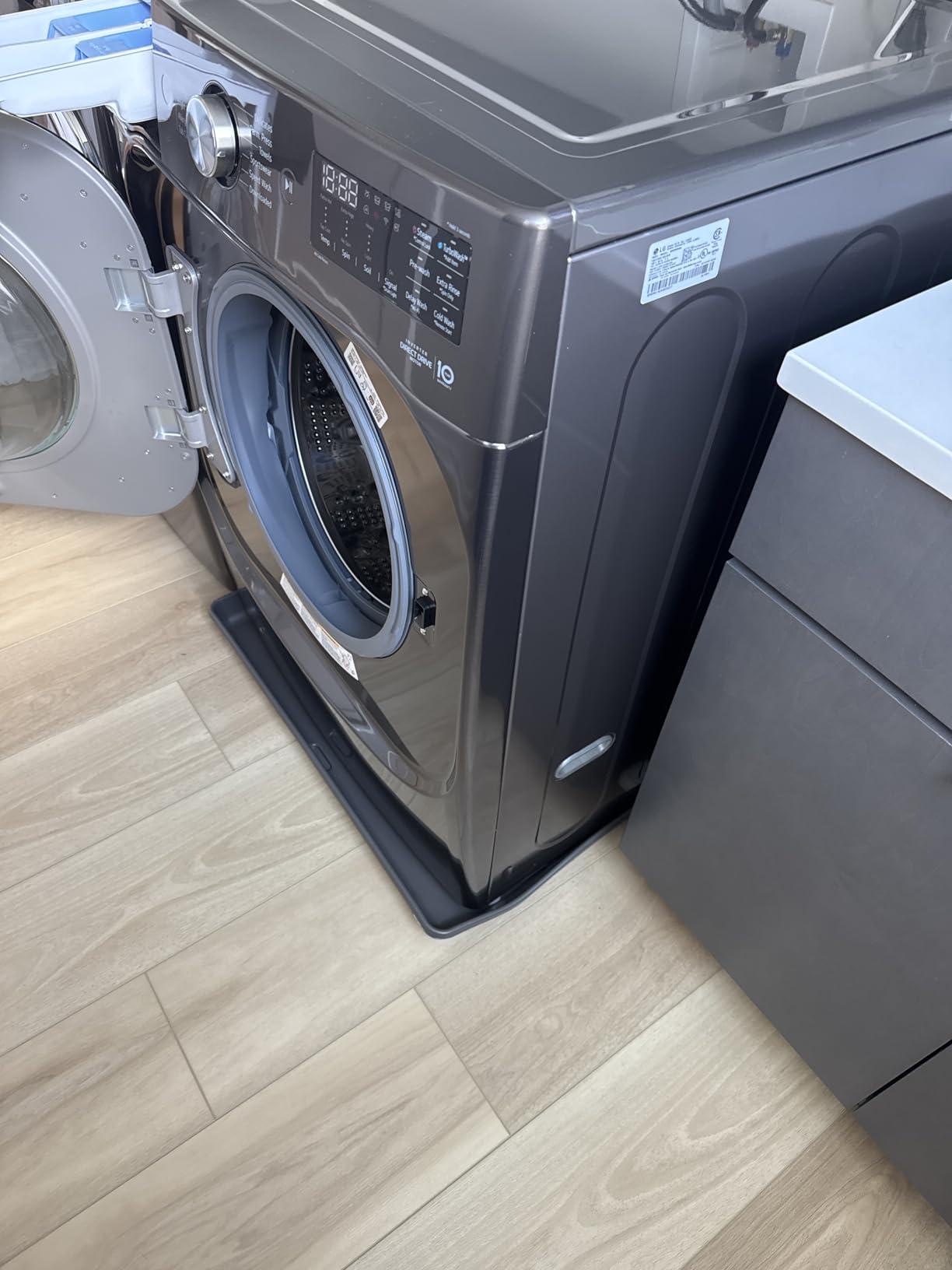 Camco Low Profile Washing Machine Drain Pan w/PVC Fitting - Made in USA | 29 inch x 33 inch ID and 31 inch x 35 inch OD - Protects Your Floors from Washing Machine Leaks - Easy to Use -Pewter (20788) customer photo 2