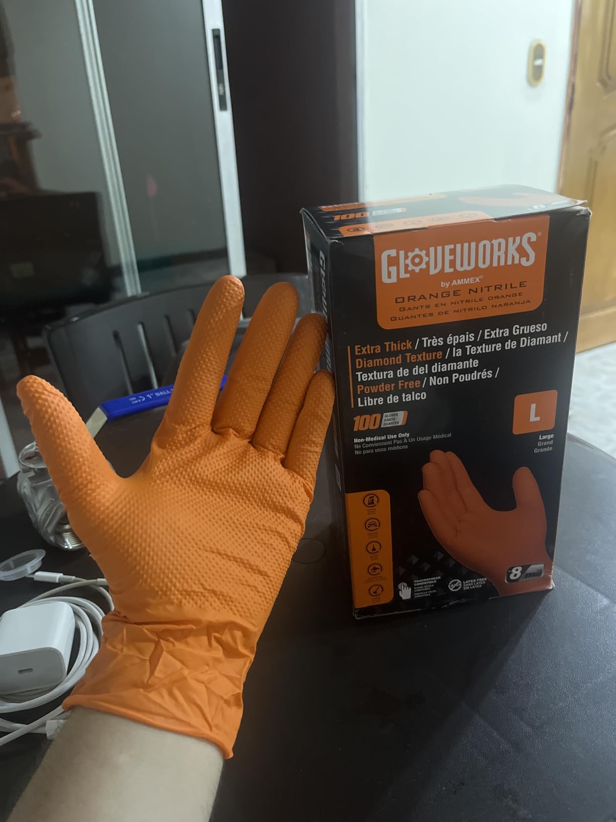 GLOVEWORKS Nitrile Gloves Disposable Orange 8 mil | Heavy Duty Gloves for Mechanics Shops, Industrial, Business & Home Use, Bulk Purchasing Options, Rubber Alternative customer photo 2