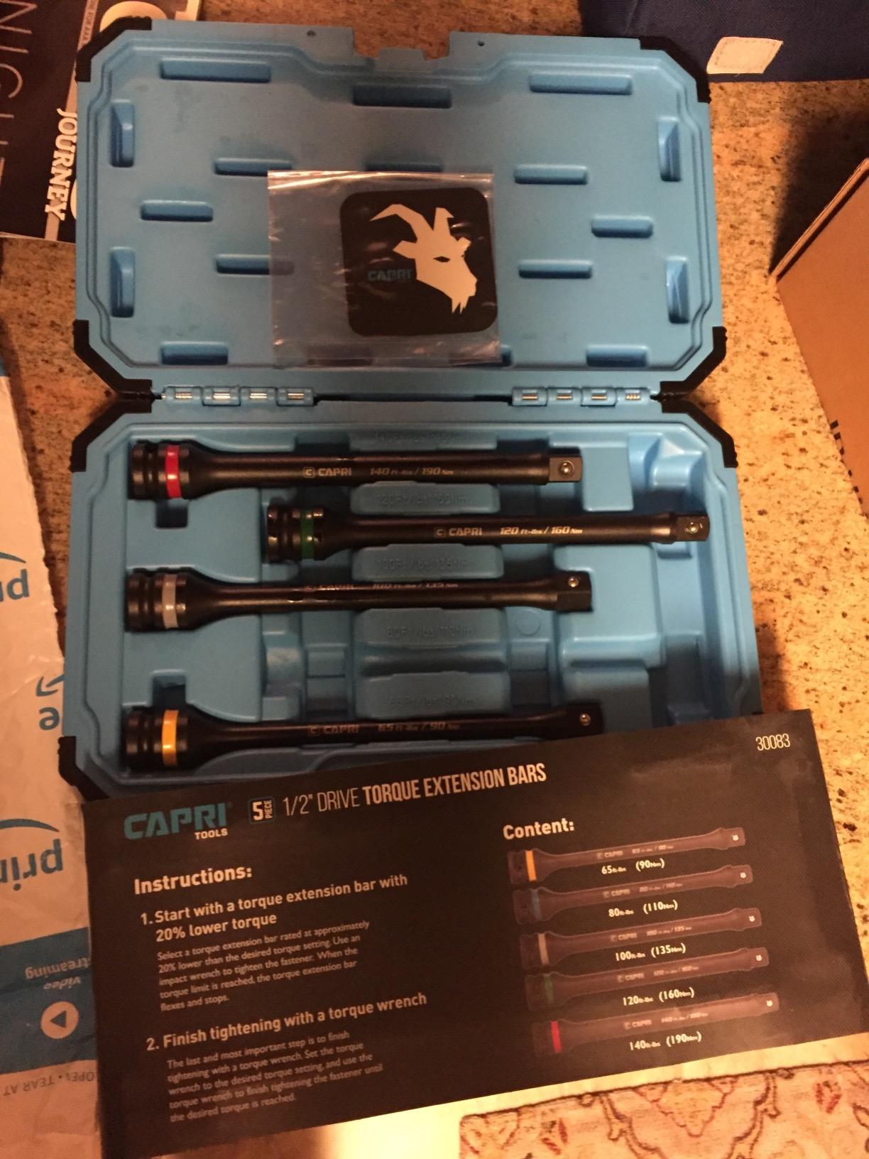 Capri Tools 30083 Torque Limiting Extension Bar Set (5 Piece), 65-140 ft. lbs., 1/2 in. Drive customer photo 1