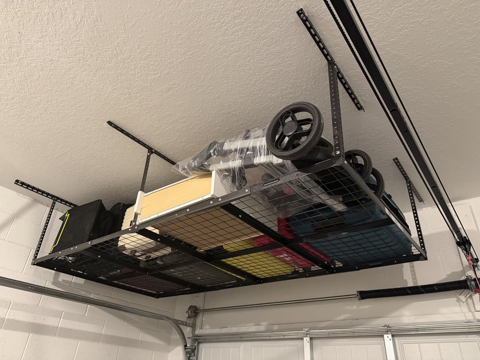 FLEXIMOUNTS 4x8 Overhead Garage Ceiling Storage Rack, Black | 750lbs Weight Capacity, 22