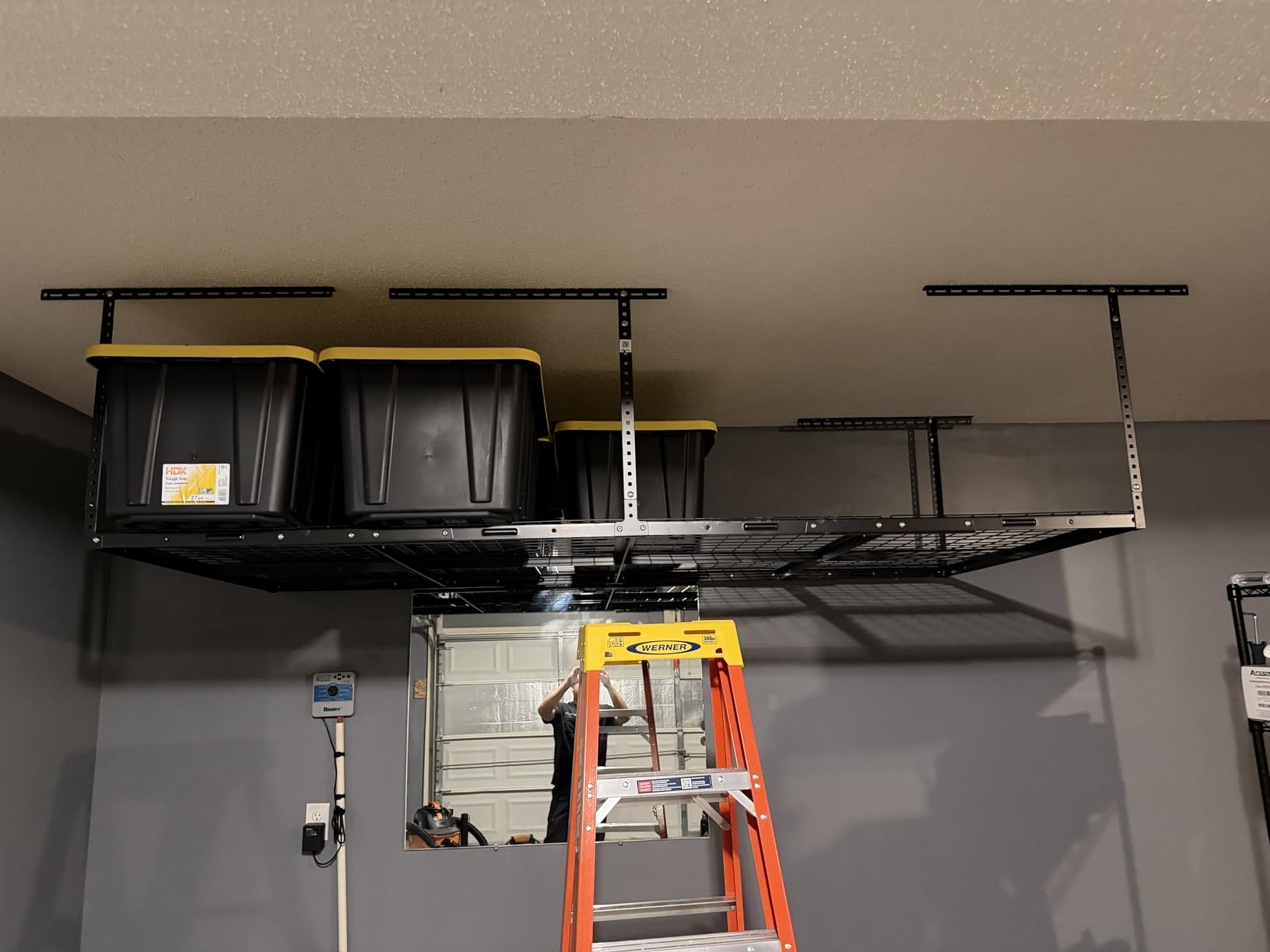 FLEXIMOUNTS 4x8 Overhead Garage Ceiling Storage Rack, Black | 750lbs Weight Capacity, 22