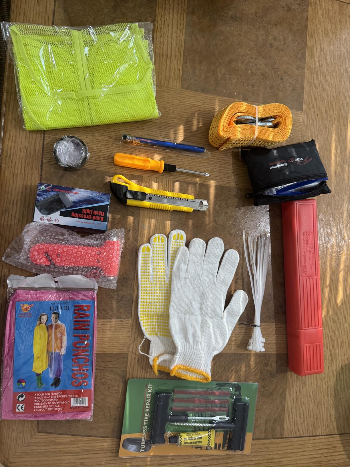 STDY Car Roadside Emergency Kit, Vehicle Truck Safety Road Side Assistance Kits Auto Accessory, with Jumper Cables, Tow Rope, Reflective Triangle, Tire Pressure Gauge customer photo 2