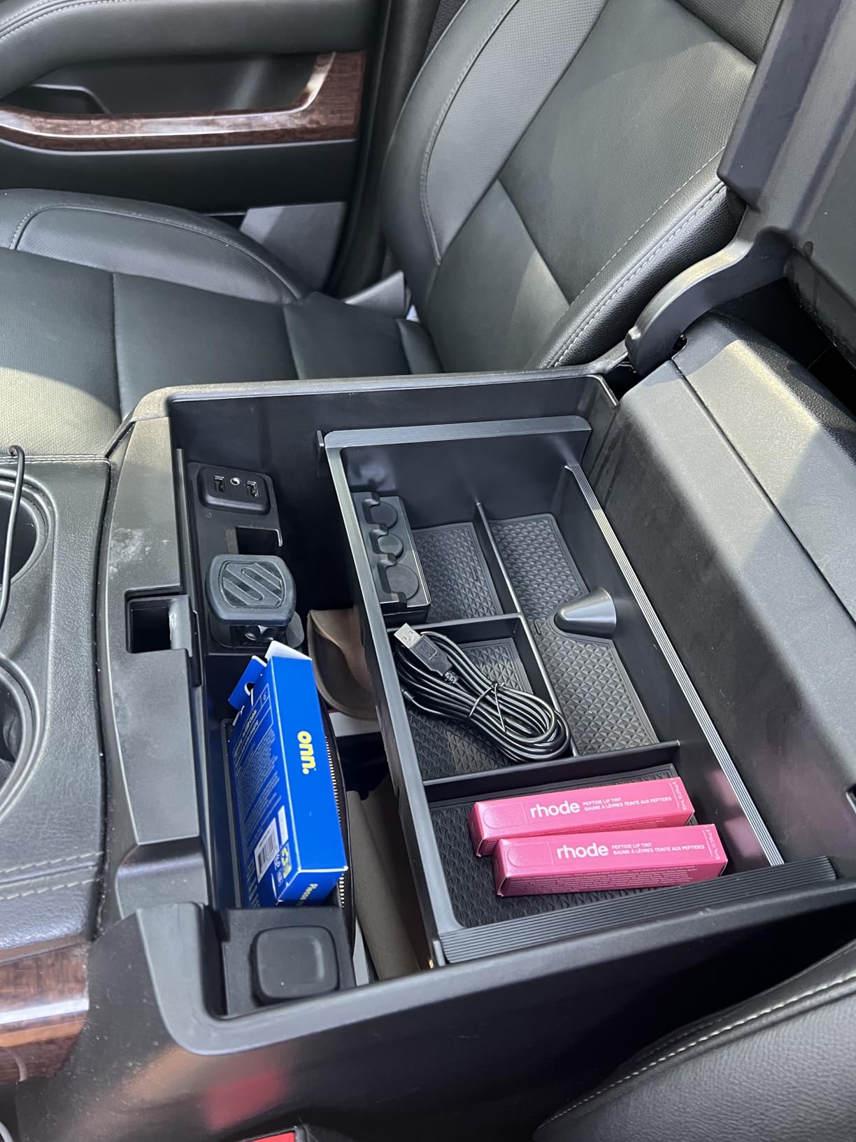 Center Console Organizer Tray Compatible with 2014-2018 GMC Sierra Accessories, (2015-2020) Yukon/Chevy Tahoe Silverado Suburban, Armrest Storage Box Replaces 22817343(Black) customer photo 2