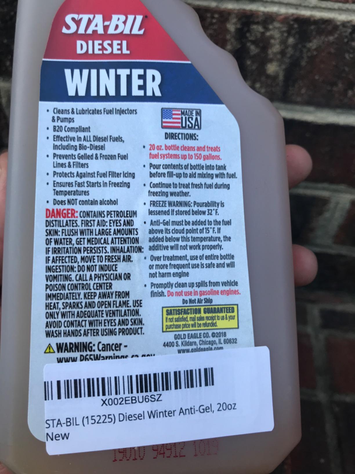 STA-BIL Diesel Winter Anti-Gel Fuel Treatment, 32 oz | Treats 250 gallons. Prevents fuel gelling, improves cold starts, and boosts cetane. customer photo 2