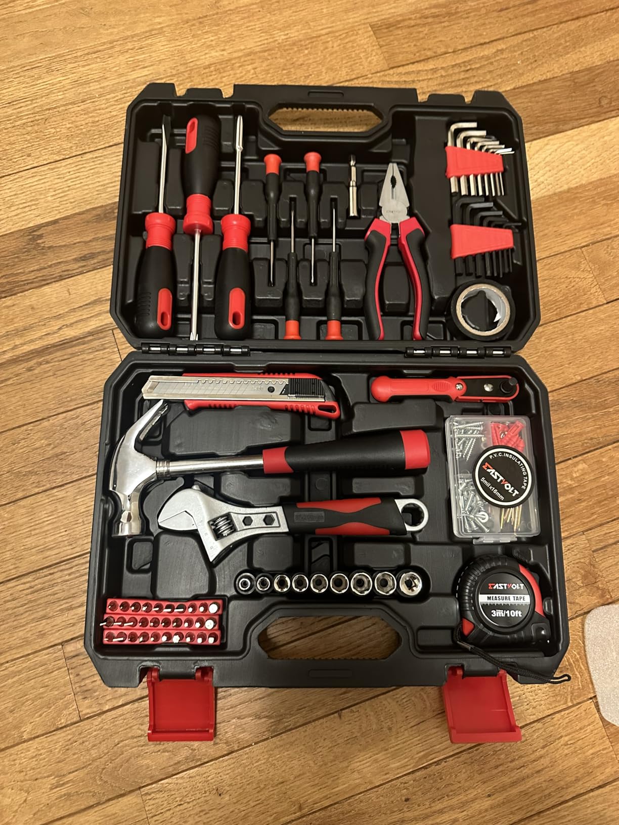 Eastvolt 128-Piece Home Repair Tool Set, Tool Sets for Homeowners, General Household Hand Tool Set with Storage Toolbox, EVHT12801, Black + Red (ASK01) customer photo 1