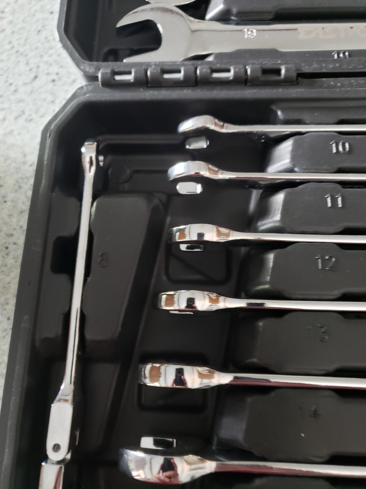 Eastvolt 12-Piece Flex-Head Ratcheting Wrench Set, Metric 8mm-19mm, Combination Ended Spanner kits, Chrome Vanadium Steel with Toolbox, EVHT1201 customer photo 1
