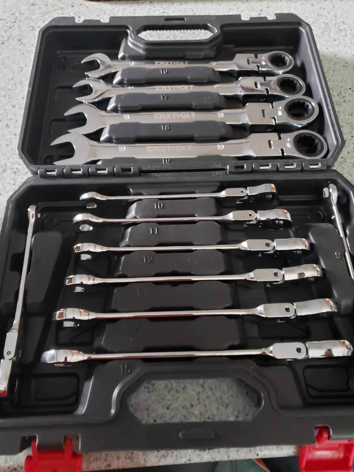 Eastvolt 12-Piece Flex-Head Ratcheting Wrench Set, Metric 8mm-19mm, Combination Ended Spanner kits, Chrome Vanadium Steel with Toolbox, EVHT1201 customer photo 2