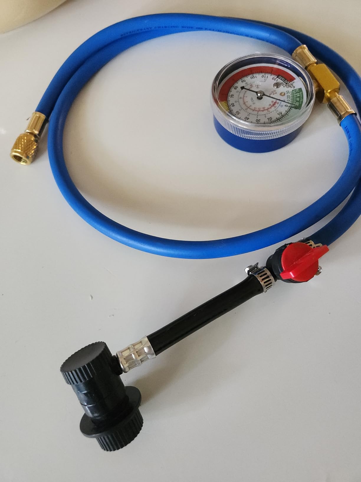 R134a Recharge Hose with Gauge, 51'' AC Refrigerant Recharging Hose Kit | Self-sealing R-134a Can Tap Refrigerant Dispenser to R-12/R-22 port, Include R134a Low Side Quick Couple customer photo 2