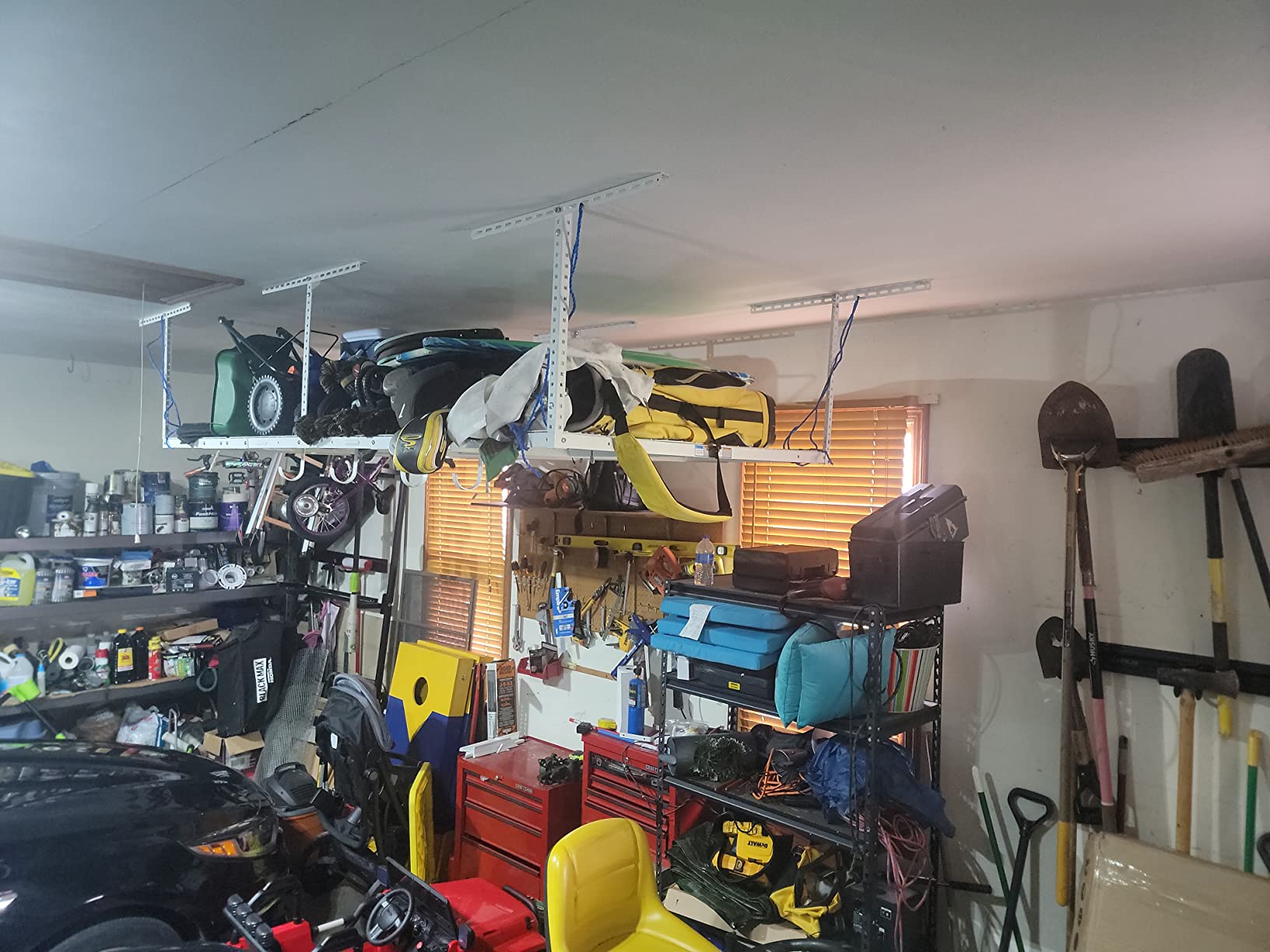 FLEXIMOUNTS 4x8 Overhead Garage Storage Rack with Hooks, Black | 6 Hooks included, 750 lb Capacity, 22-40 inch Adjustable height, Heavy-duty steel, Classic Series customer photo 1