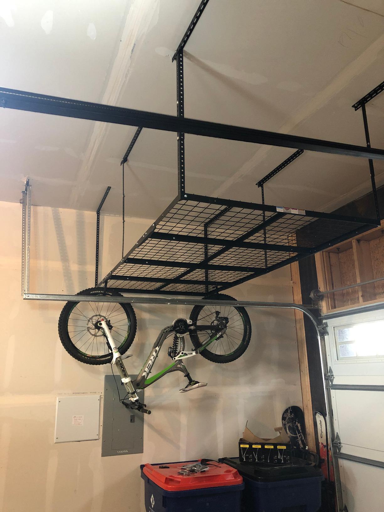 FLEXIMOUNTS 4x8 Overhead Garage Storage Rack with Hooks, Black | 6 Hooks included, 750 lb Capacity, 22-40 inch Adjustable height, Heavy-duty steel, Classic Series customer photo 2