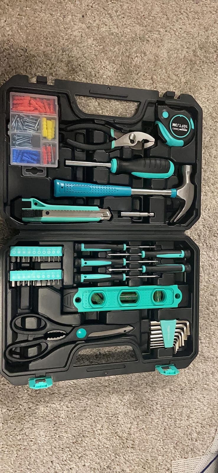 Amazon Basics 142-Piece Household Tool Kit for Home Repair, Hand Tools with Storage Case, 13.39 x 9.25 x 2.95 inch, Turquoise customer photo 2