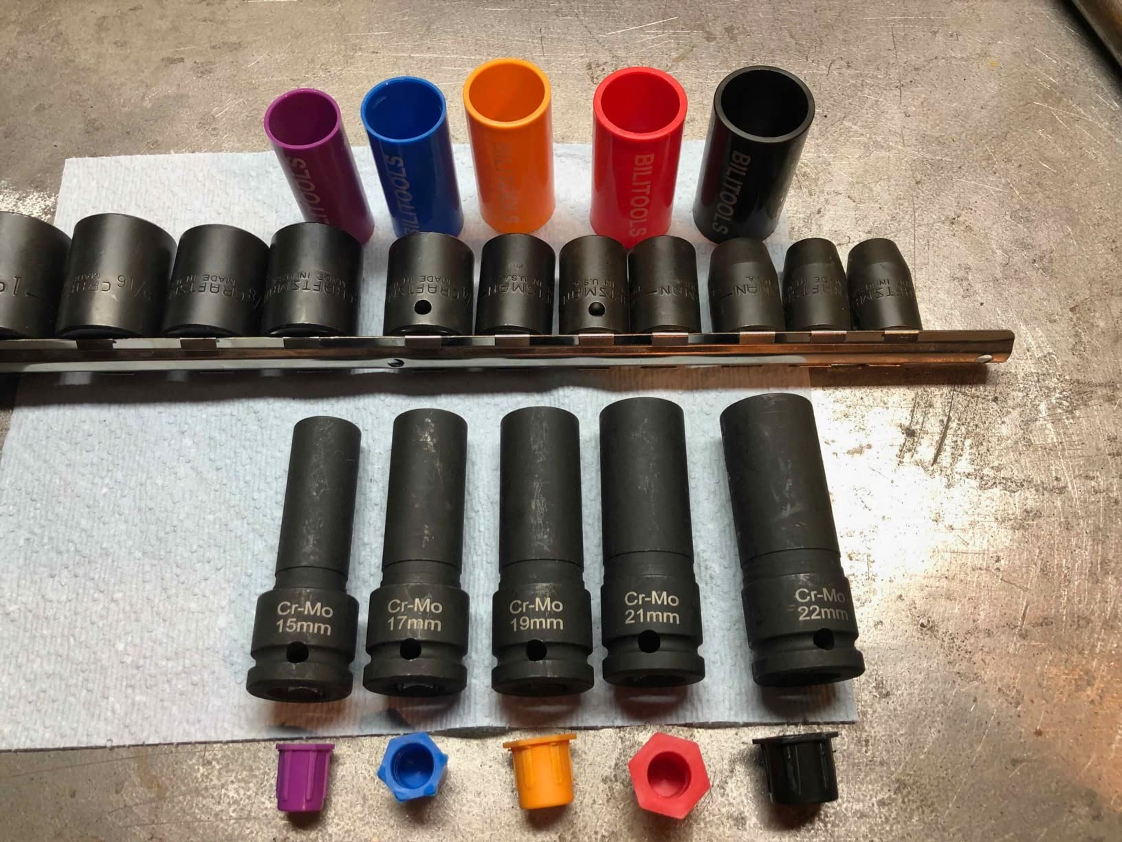 BILITOOLS 5pcs 1/2'' Drive Impact Lug Nut Socket Set, 15/17/19/21/22mm | Non-Marring Socket Set, CR-MO Steel, 6-Point Flank Drive, Color-Coded Sleeves, Scratch-Proof, fits Impact Wrenches customer photo 1