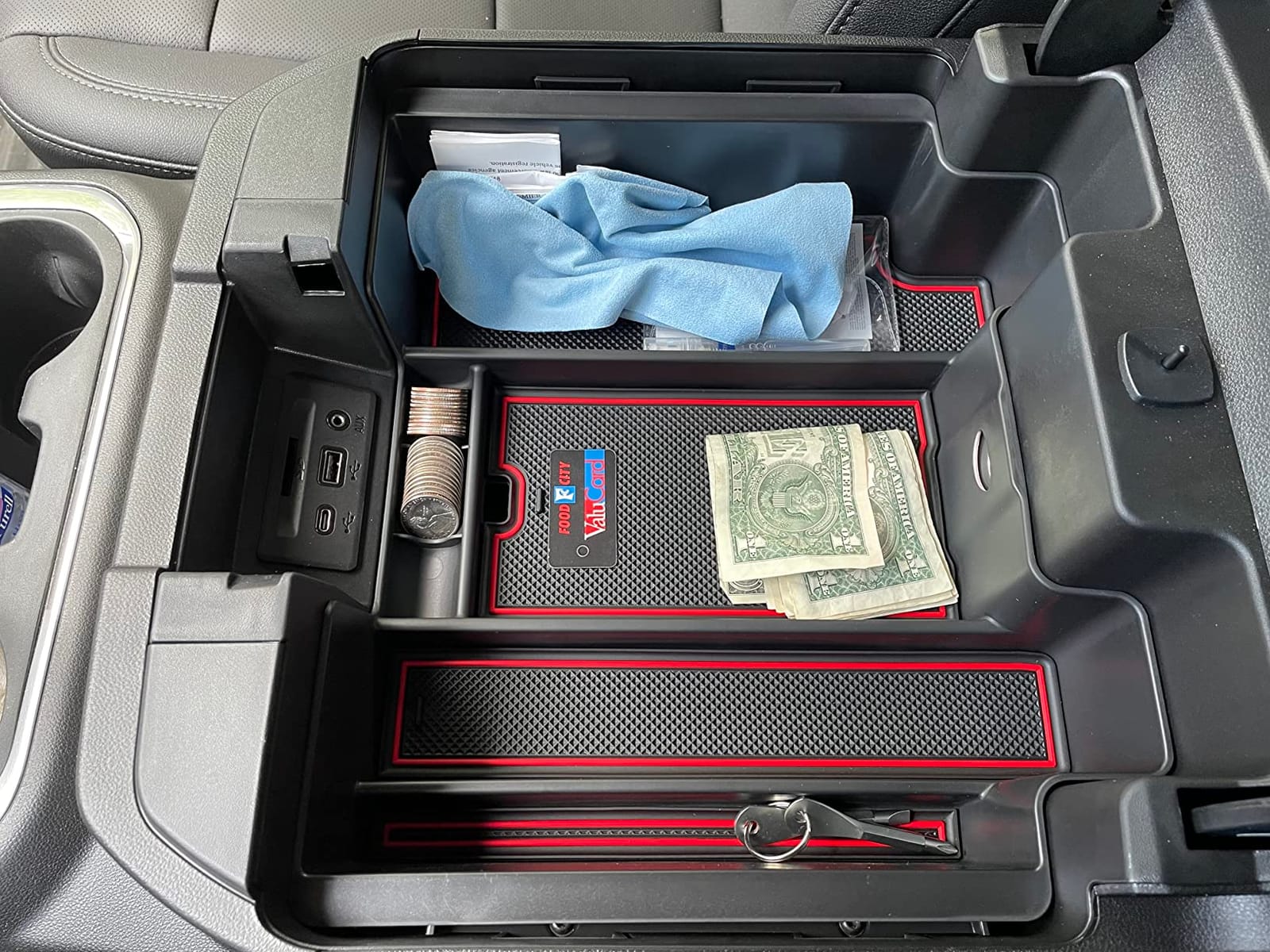 Center Console Organizer Compatible with 2020-2023 Silverado/Sierra 2500/3500HD/ 2019-2022 Chevy Silverado 1500 / GMC Sierra 1500 Accessories - Full-Coverage Insert Tray, ABS material Black customer photo 2