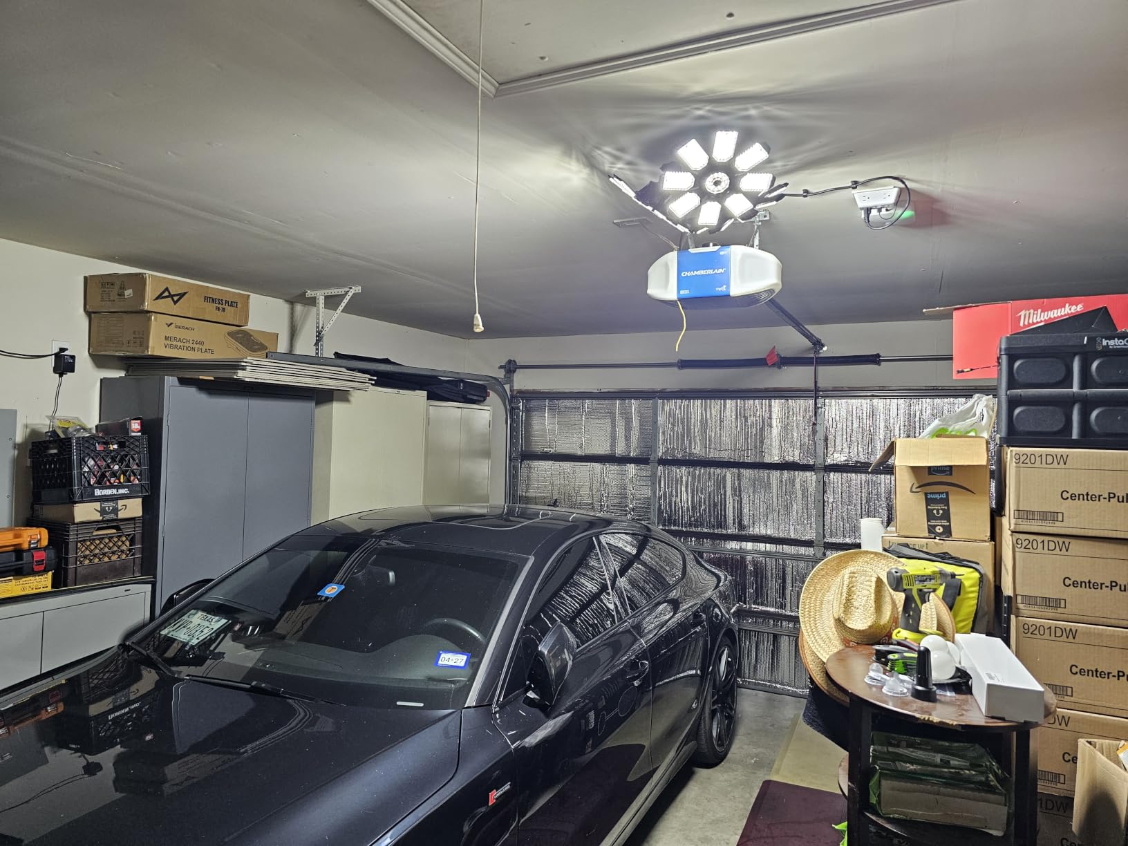 TANBABY 2 Pack LED Garage Lights, Deformable Ceiling Light, 30000LM 6500K | E26/E27 Screw-in Garage Light Bulb with 6+1 Adjustable Panels for Garages, Basements, Workshops, and Storage Areas customer photo 1
