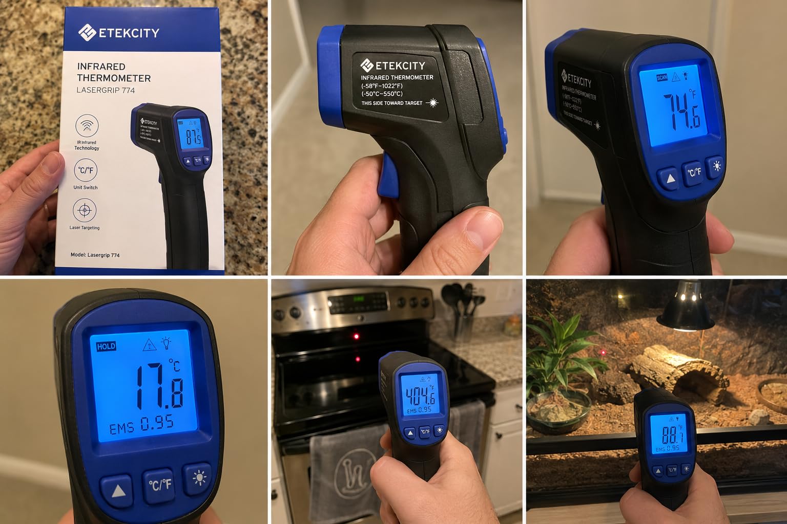 Etekcity Infrared Thermometer Laser Temperature Gun 774, Meat Food Candy Oven Thermometer for Griddle Accessories, Heat Gun for Cooking Refrigerator Tools, Adjustable Emissivity & Max Measure, Yellow customer photo 1