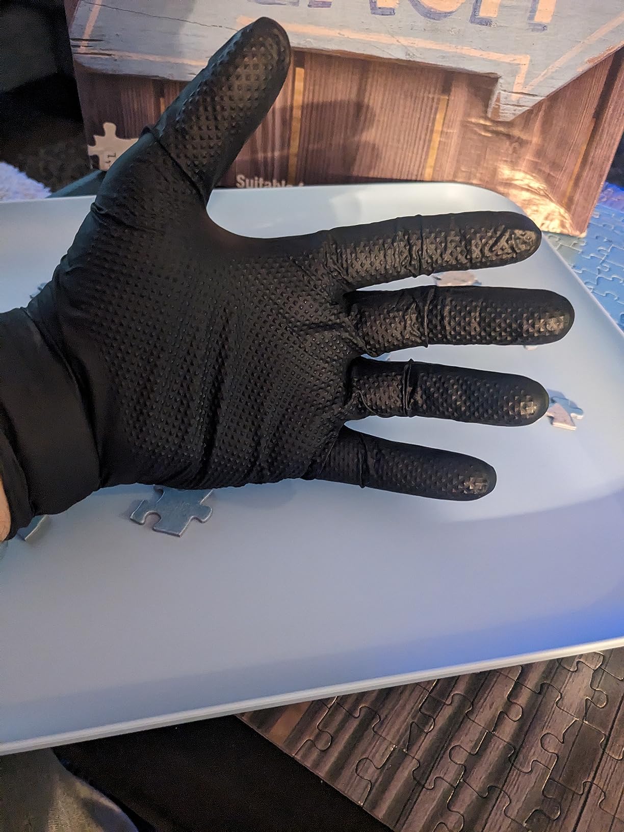 Heavy Duty Black Industrial Nitrile Gloves, 8-mil, Large, Box of 100, Latex Free, Raised Diamond Texture, Powder Free, Food Safe, Rubber Gloves, Mechanic Gloves(L) customer photo 1
