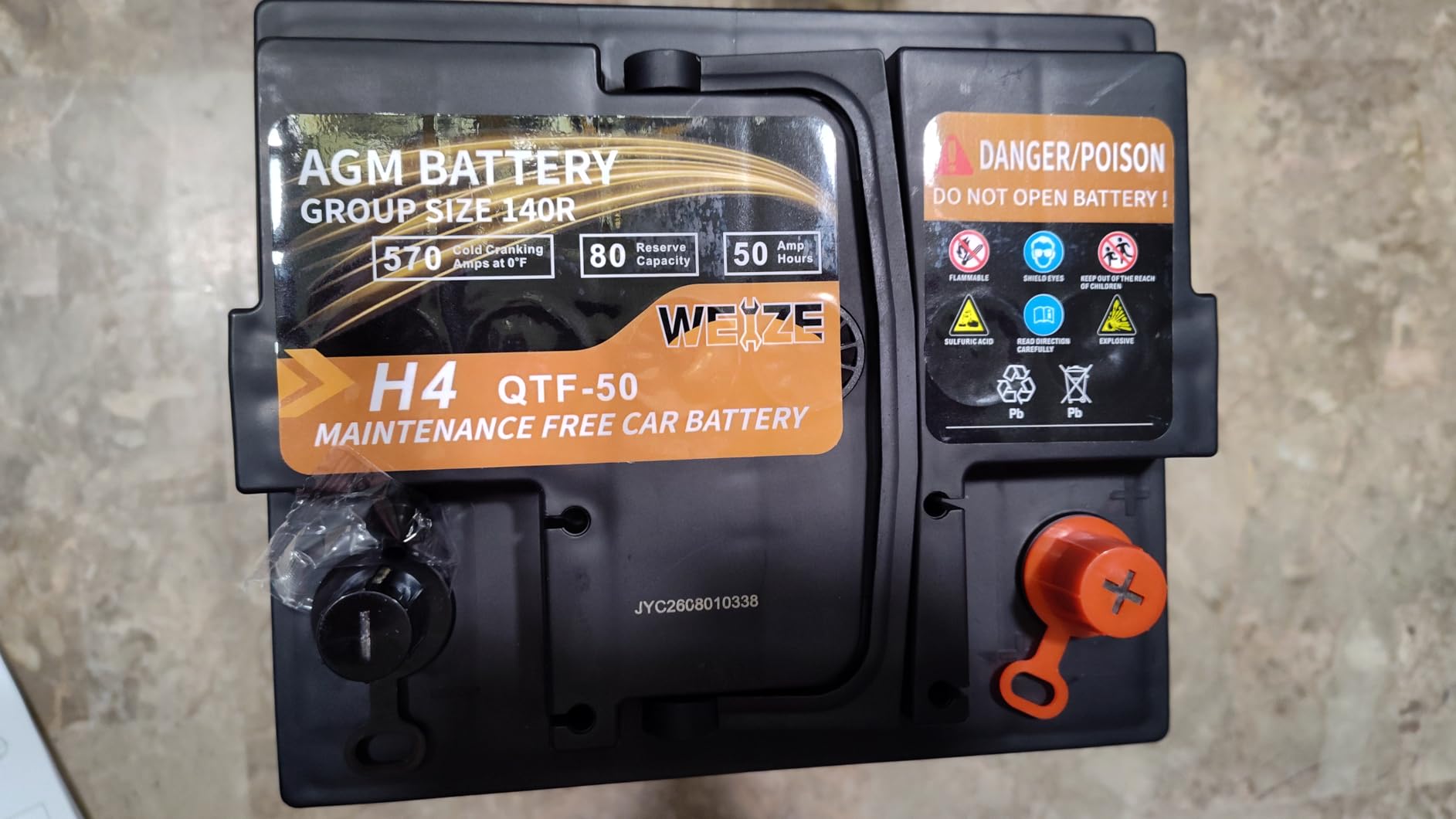 Weize Platinum AGM Battery BCI Group 94R-12V 80Ah H7 Size 94R Automotive Battery, 140RC, 850CCA, 36 Months Warranty customer photo 2