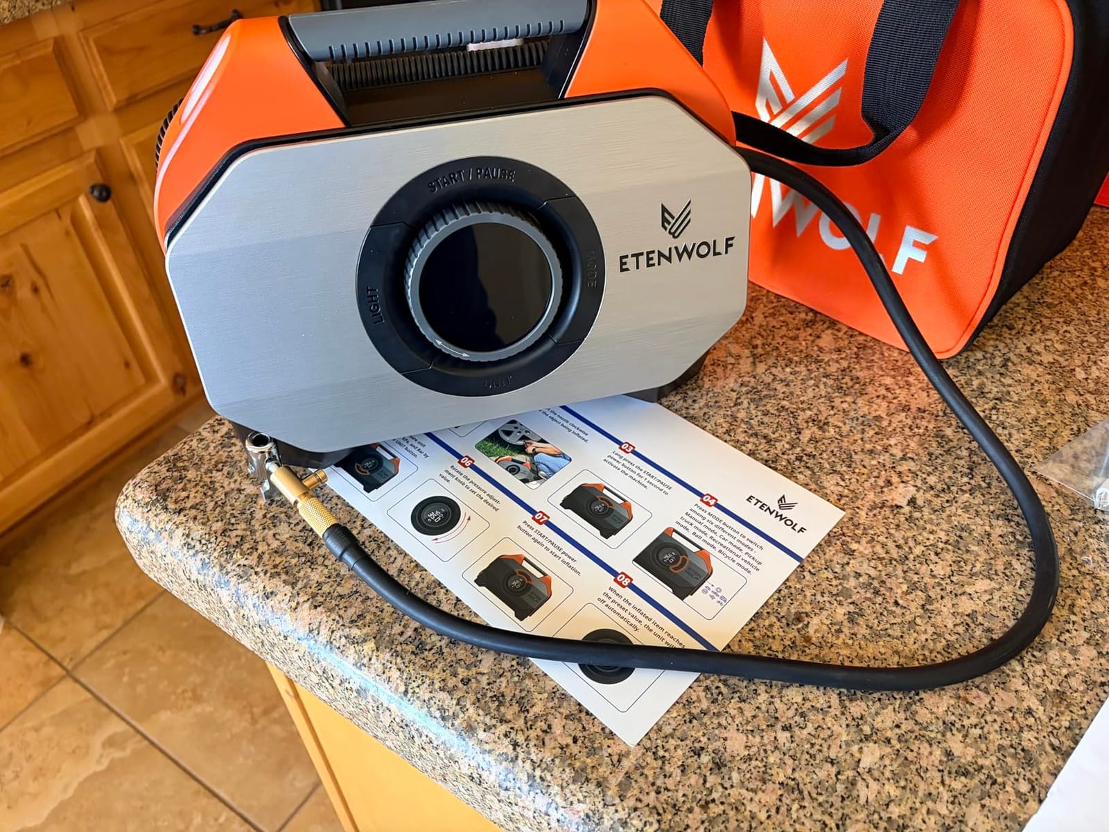 ETENWOLF VORTEX S6 Tire Inflator Portable Air Compressor, Cordless Air Pump | with 19200mAh for Heavy-duty Vehicle, Car & Inflatables-100% Duty Cycle & Dual Cylinder-Bike Pump-LED Backlight, Vivd Orange customer photo 2