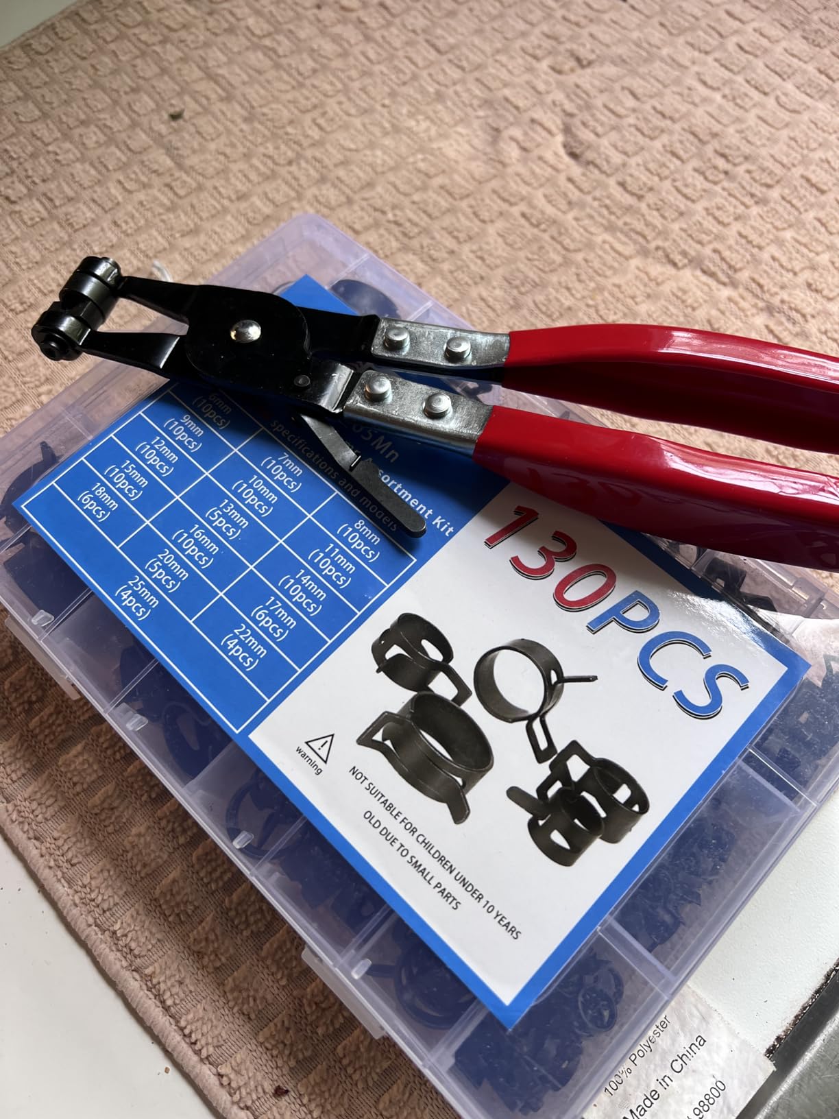 130Pcs 6-25mm Spring Band Hose Clamps With Swivel Flat Hose Clamp Plier Assortment Kit, Constant Tension Steel Clamps for Fuel Lines, Silicone, Vacuum Hoses & Low-Pressure Air Clips customer photo 1