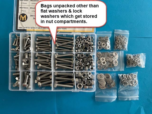 Mywish 448PCS M5 M6 M8 Screw Set, Metric Bolt Assortment, 304 Stainless Steel, Nuts and Bolts Set Flat & Spring Washers, Hex Head Cap Screws Bolts and Nuts Kit, Fully Thread customer photo 2
