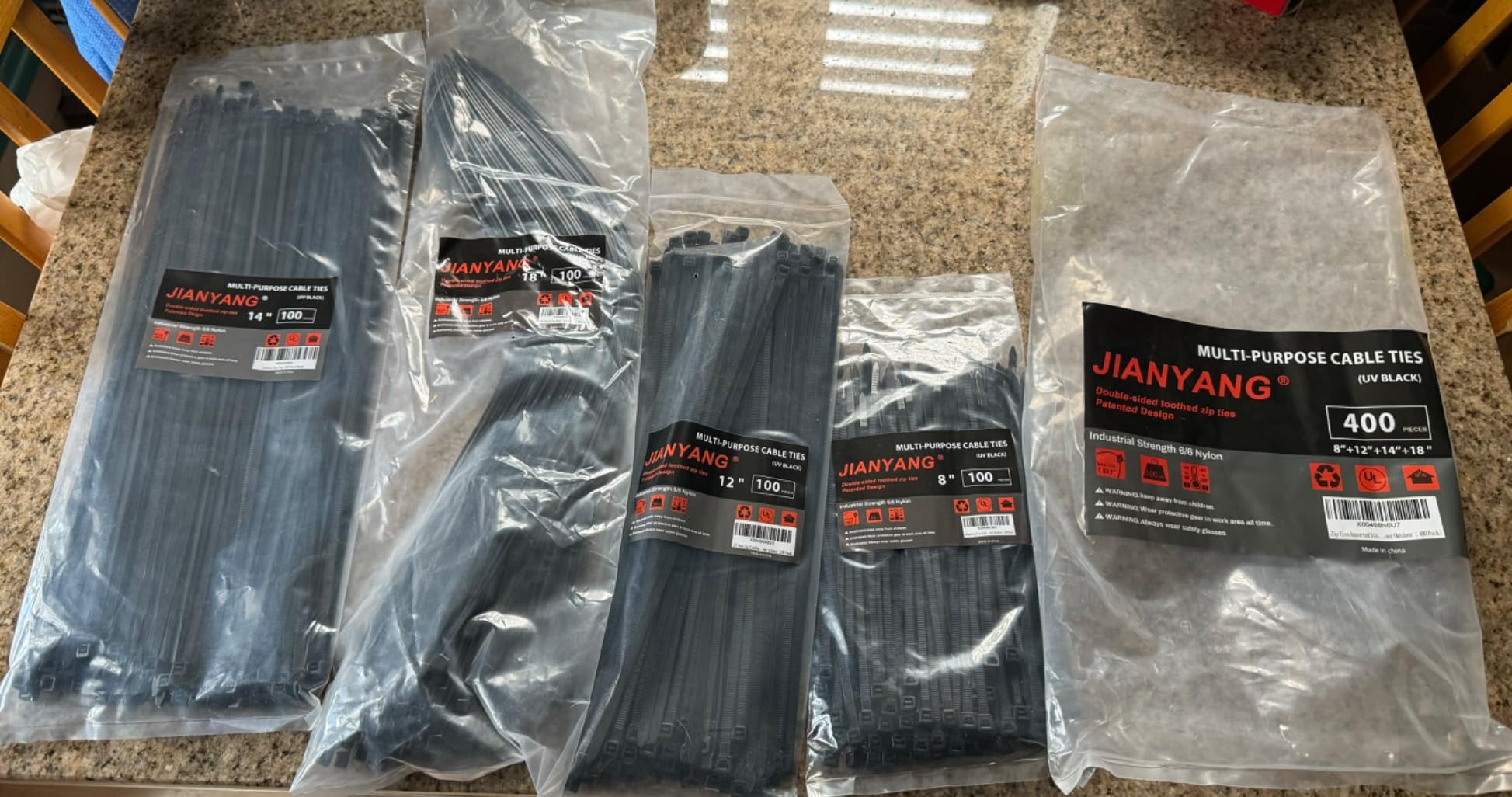 Zip Ties Assorted Size, 8+12+14+18 Inch Double Sided Toothed, 100 LBS Tensile Strength Heavy Duty Cable Wire Ties With Self-Locking Adjustable More Durable Nylon Tie Wraps for Indoor Outdoor (400 Pack) customer photo 2