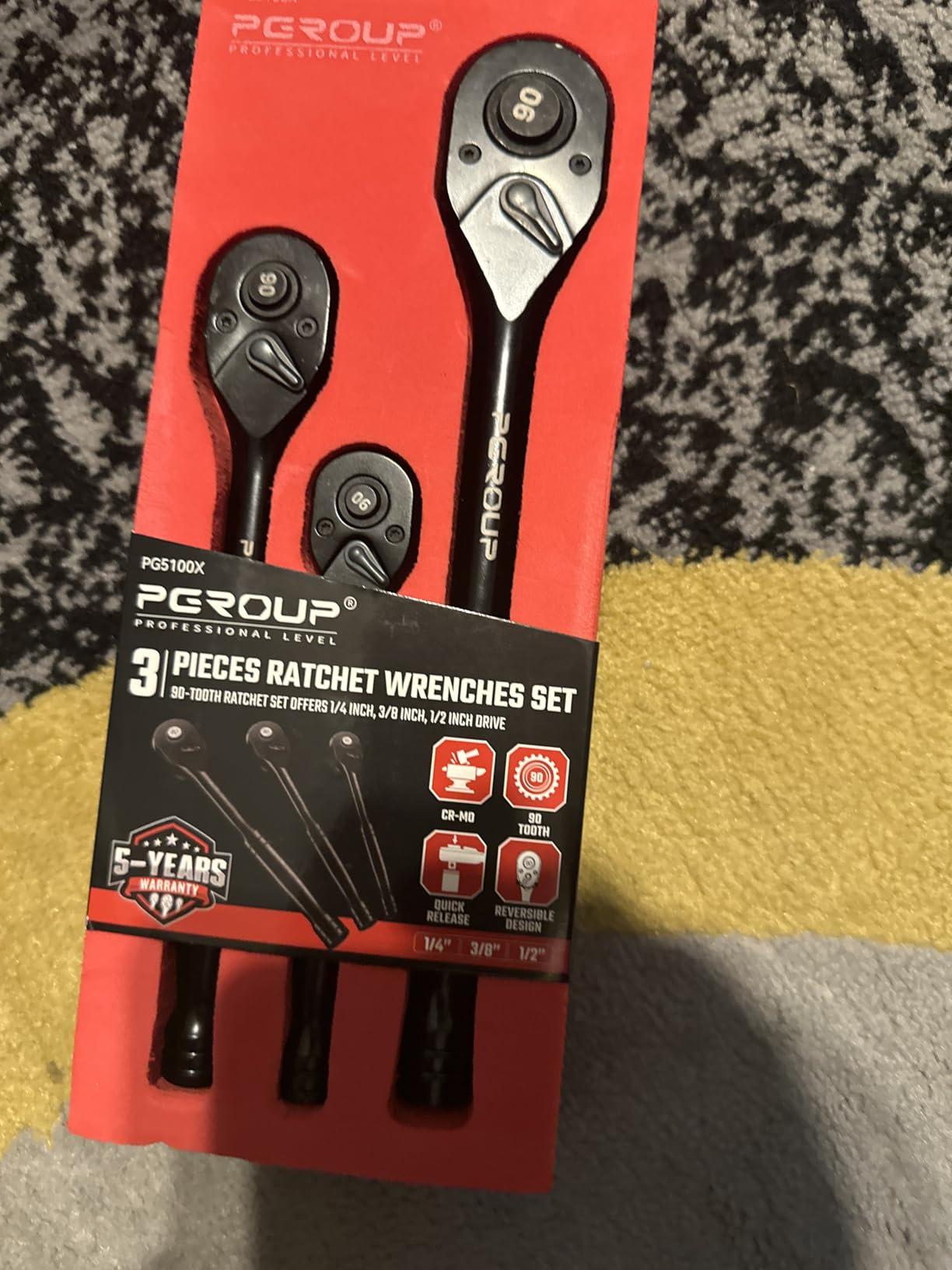 3-Piece 90 Tooth Ratchet Wrench Set, 1/4