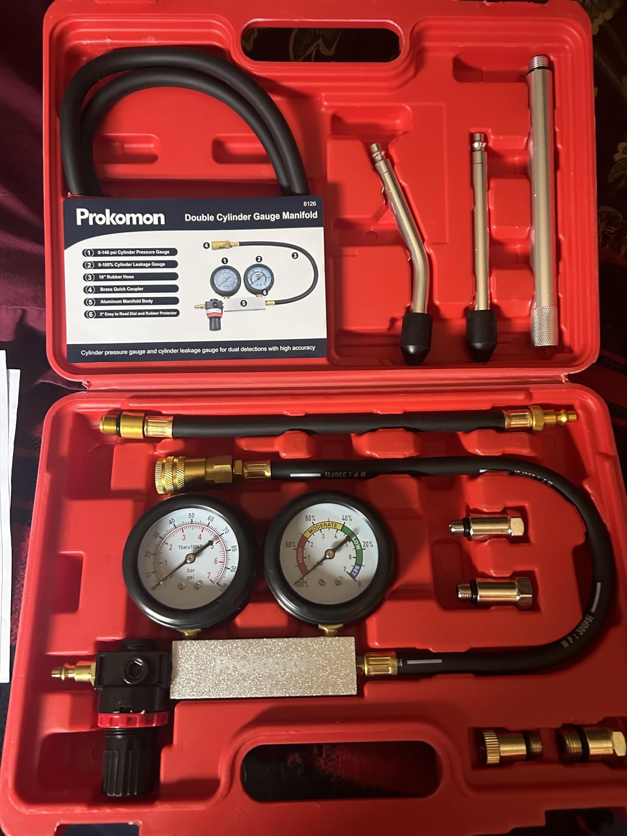 Engine Cylinder Leak Down Tester Kit, Grey | Cylinder Leakage Tester Set for Pressure Check and Leakage Rate Test; Gasoline Engine Leakdown Tester Kit with Extension Rod customer photo 1