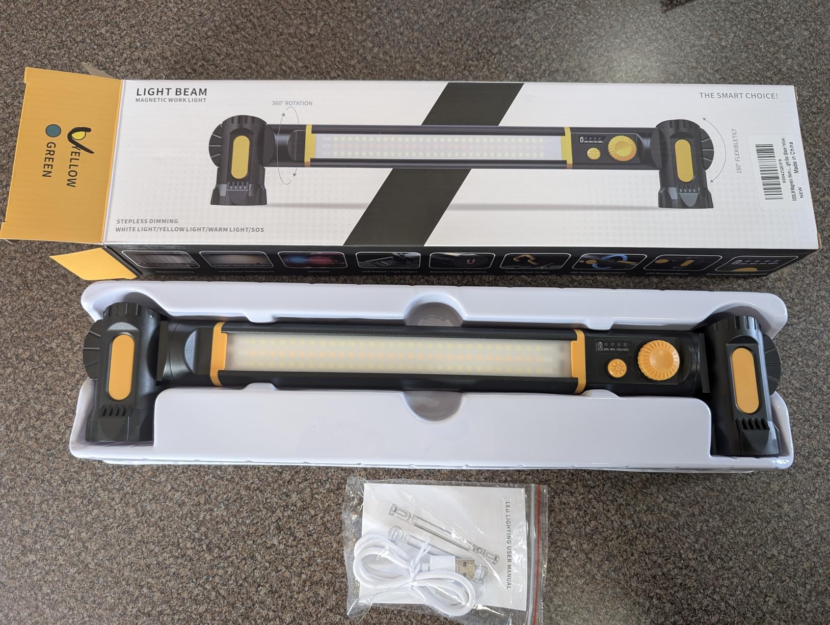 Magnetic Work Light, 5200mAh Rechargeable LED Work Light Bar, 3000 Lumens Bright Under-Hood Mechanic Light for Car Repairing/Inspection/Garage/Workshop/Emergency (1 Pack, Black-Yellow) customer photo 2