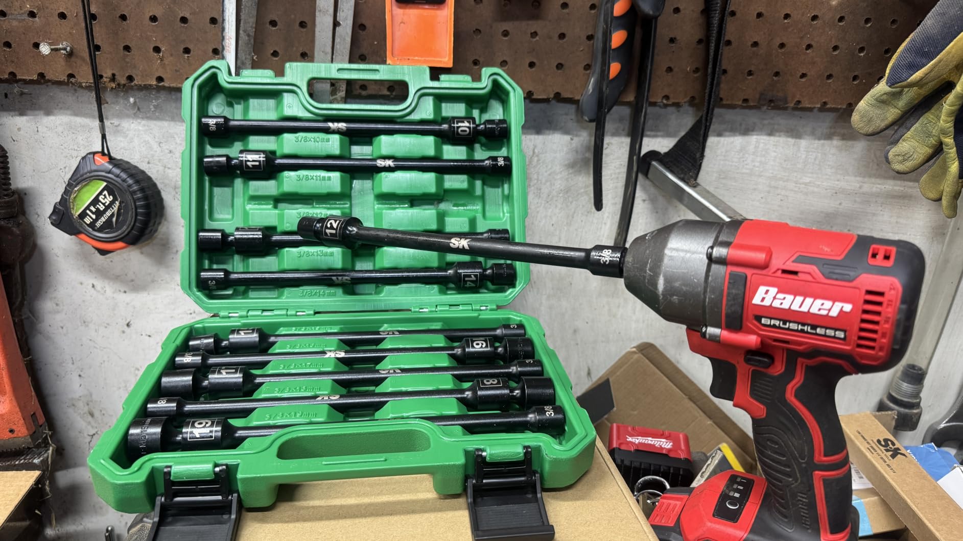 SK 3/8'' Drive Pinless Universal Impact Extension Socket Set, CR-Mo Steel | 360° Swivel, Metric 6-Point 10-19mm Wobble Socket, 10-Piece, Exceeds ANSI/ASME by 1.3X Torque, 10'' Long Reach Torque Saver customer photo 1