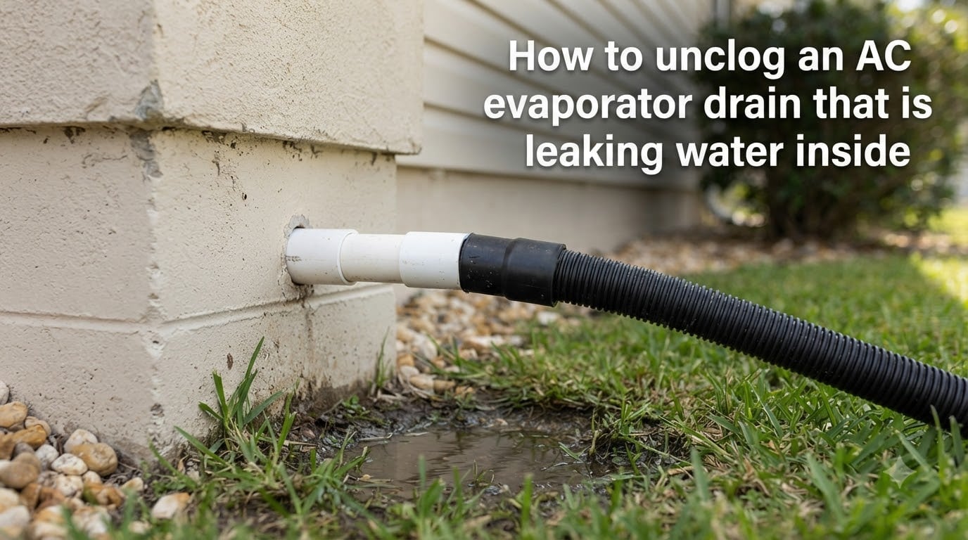 How to unclog an AC evaporator drain that is leaking water inside