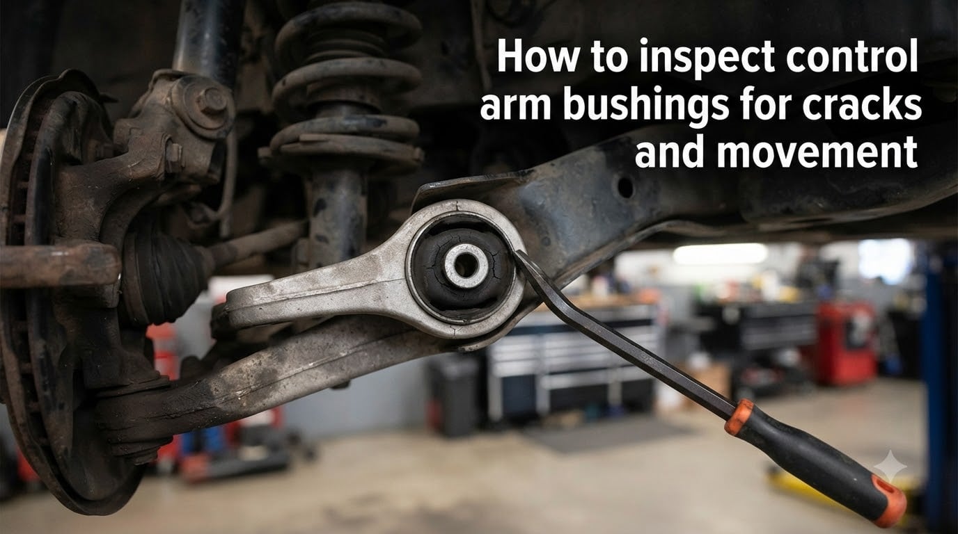 How to inspect control arm bushings for cracks and movement