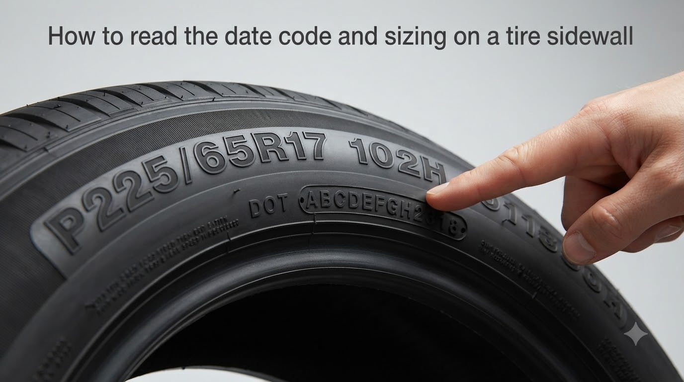 How to read the date code and sizing on a tire sidewall