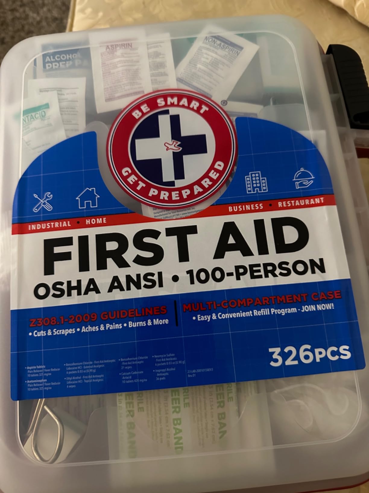 Be Smart Get Prepared 326 Pc OSHA ANSI First Aid Kit Hard Case 100 People customer photo 1