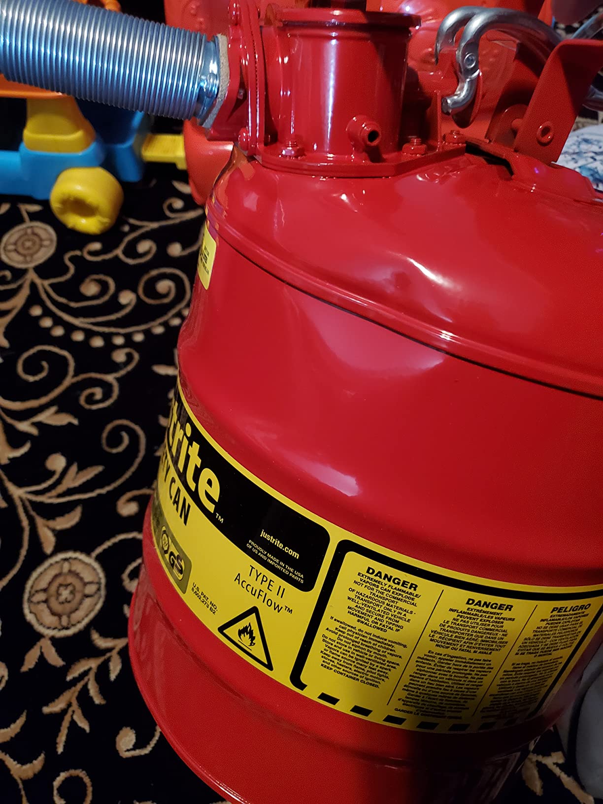 Justrite Type II Gasoline Safety Can, Red Galvanized Steel, FM Approved customer photo 1