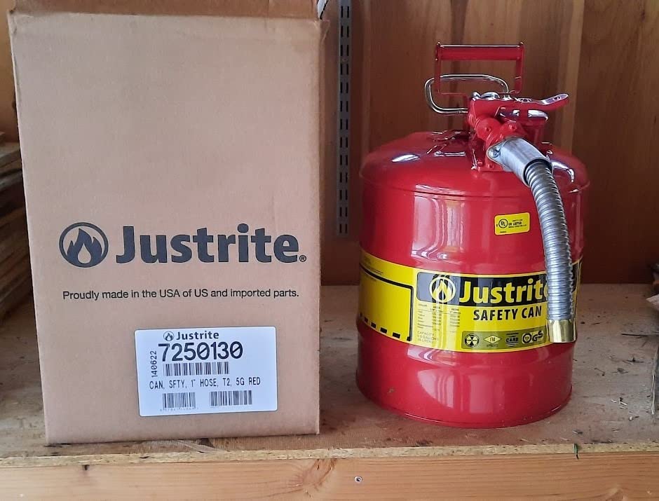 Justrite Type II Gasoline Safety Can, Red Galvanized Steel, FM Approved customer photo 2