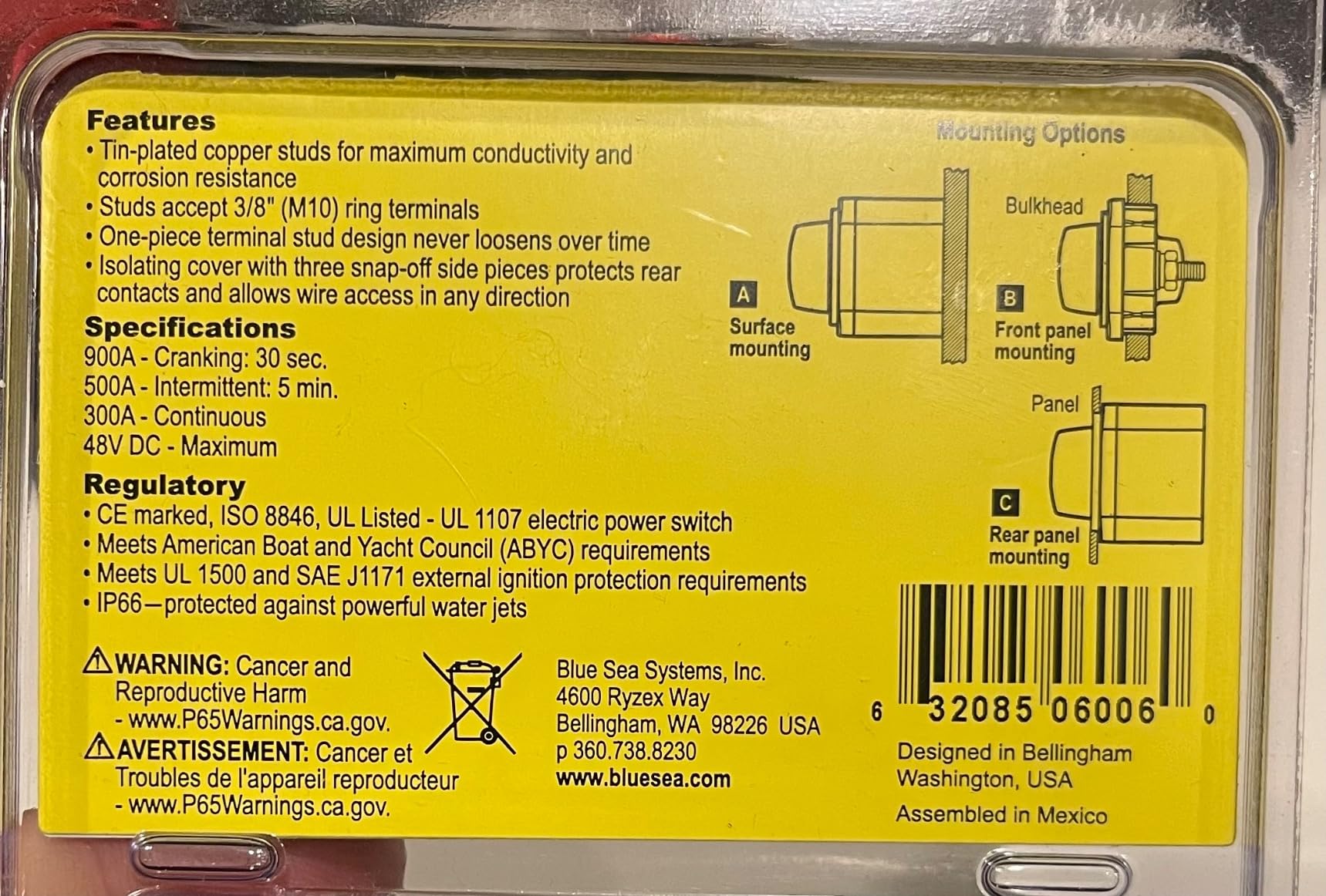 Blue Sea Systems m-Series Battery Switch ON/OFF with Knob, 6006, Red customer photo 1