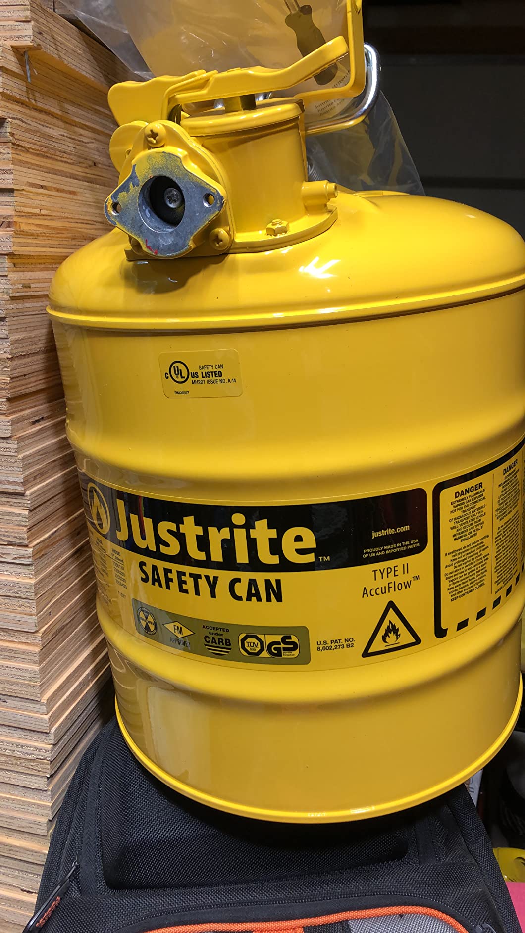 Justrite Type II Diesel Fuel Can, Yellow Galvanized Steel, FM Approved customer photo 2
