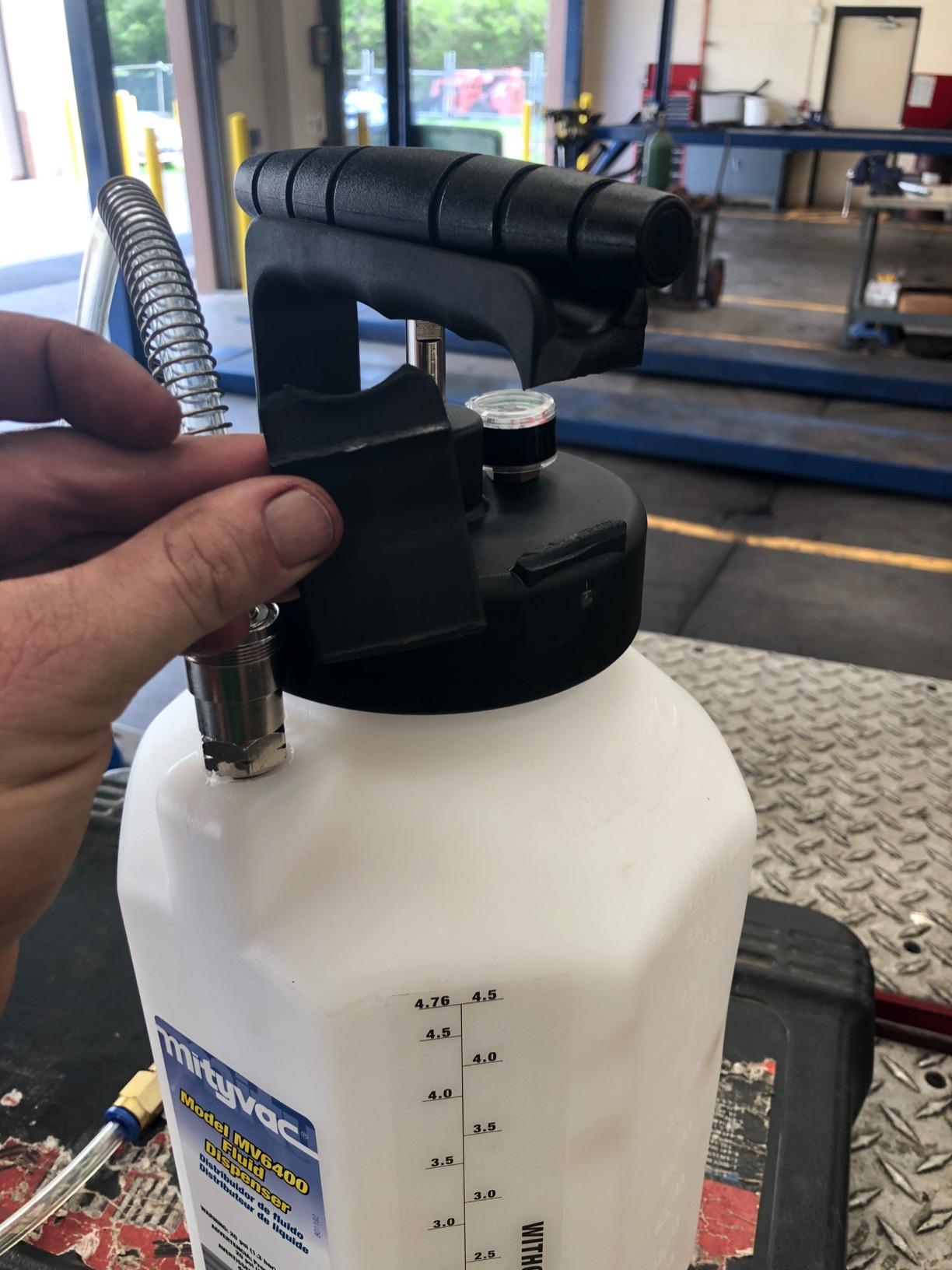 Mityvac MV6400 Fluid Dispensing System for Filling or Topping Fluids, 1.2 Gallon Reservoir, Manual Pump, Pressure Gauge and Relief Valve, Auto-shutoff Valves, 5' Hose with Flow Control Valve customer photo 1