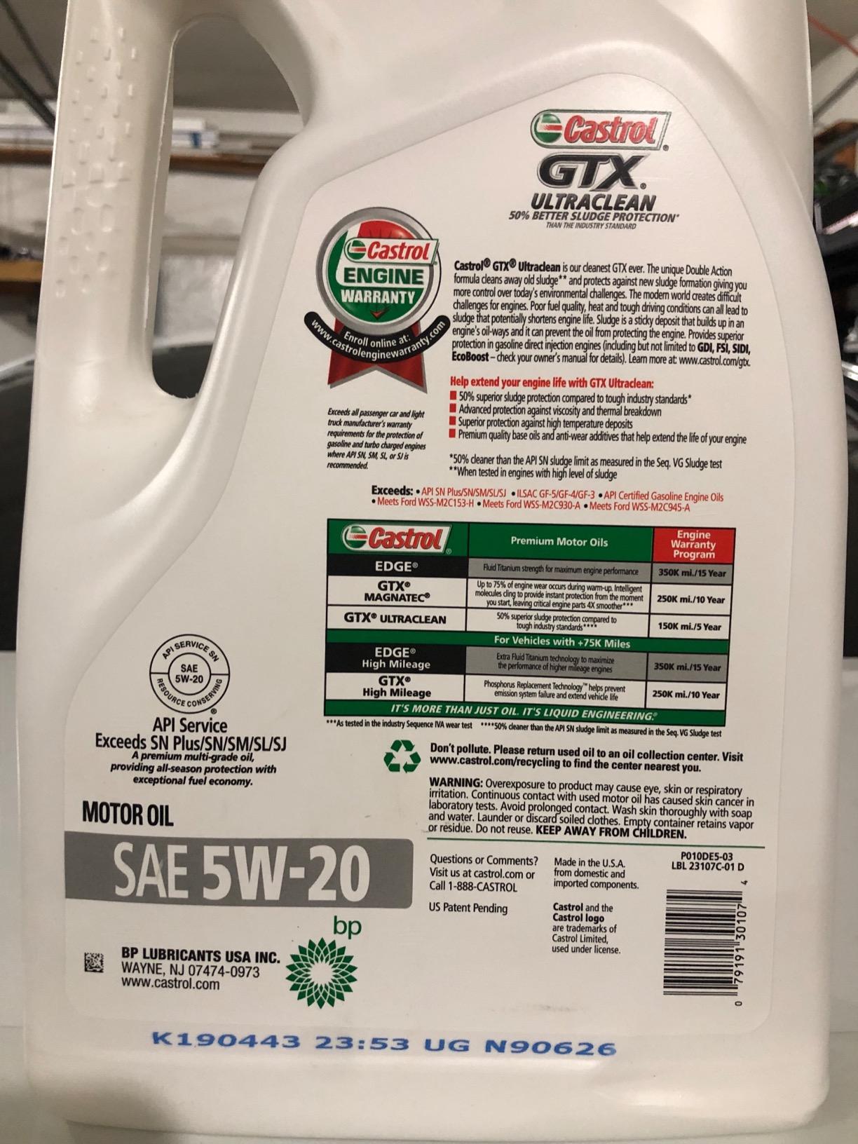 Castrol GTX 5W-20 Synthetic Blend Motor Oil, 5 Quarts customer photo 2