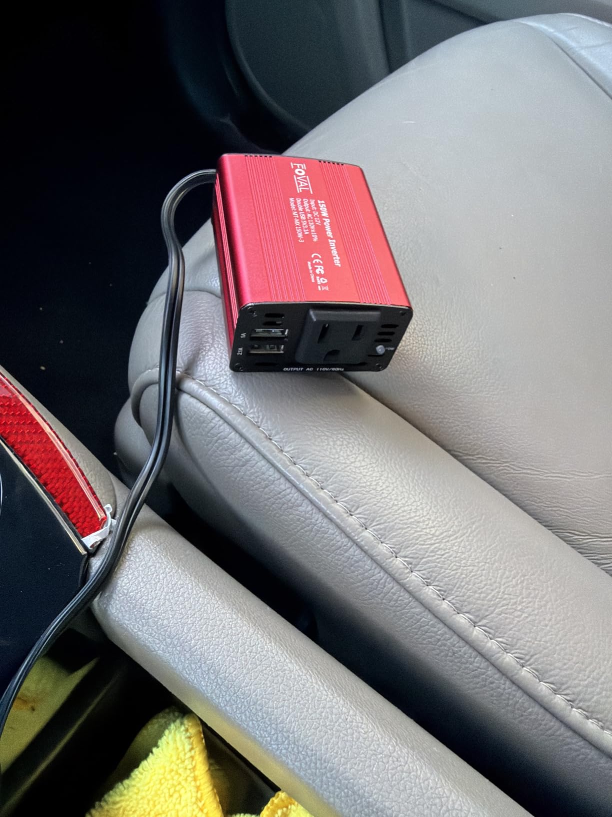 FOVAL 150W Car Power Inverter 12V DC to 110V AC Converter Vehicle Adapter Plug Outlet with 3.1A Dual USB Car Charger for Laptop Computer (Classic Red) customer photo 2
