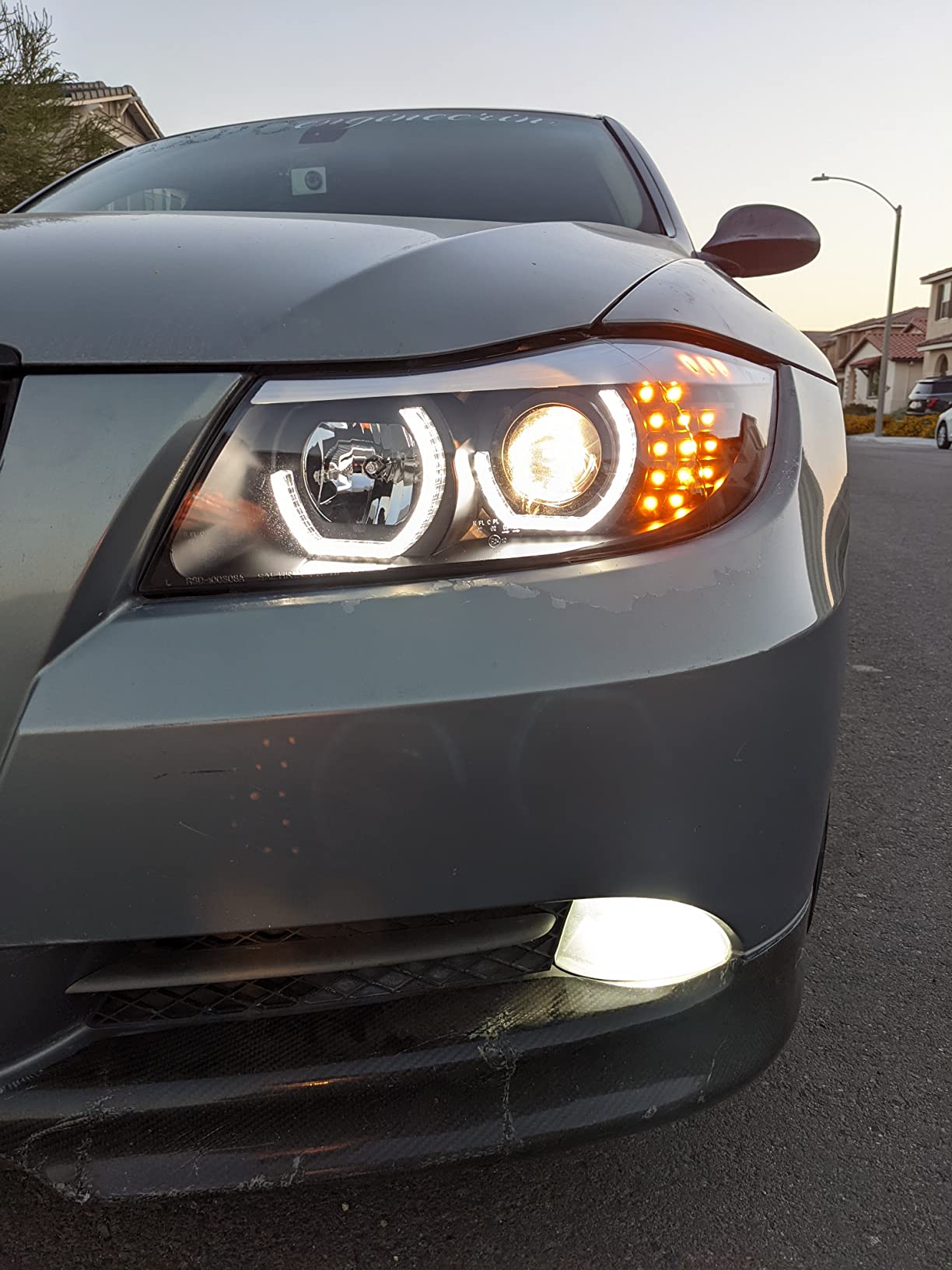DNA MOTORING HL-3D-E9005-BK Black 3D Halo Ring Headlights High Low Beam with Amber Turn Signals Compatible with 06-08 BMW 323i / 05-08 325i 4-Door Sedan customer photo 1