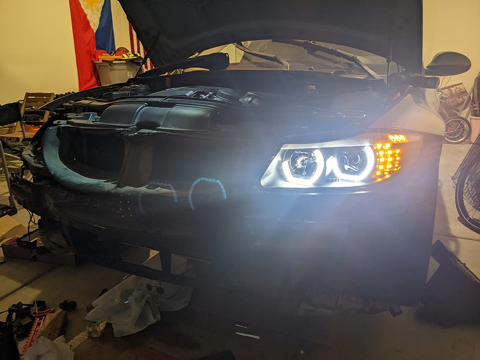 DNA MOTORING HL-3D-E9005-BK Black 3D Halo Ring Headlights High Low Beam with Amber Turn Signals Compatible with 06-08 BMW 323i / 05-08 325i 4-Door Sedan customer photo 2