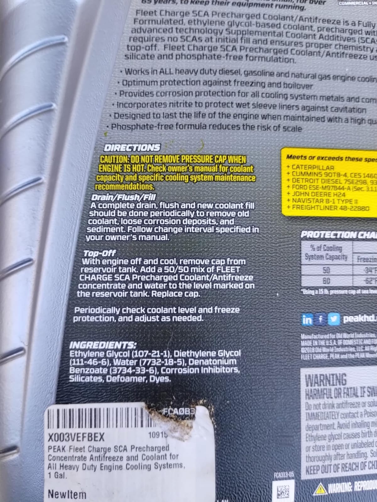 PEAK Fleet Charge SCA Precharged Coolant/Antifreeze, Concentrate, 1 Gallon customer photo 2
