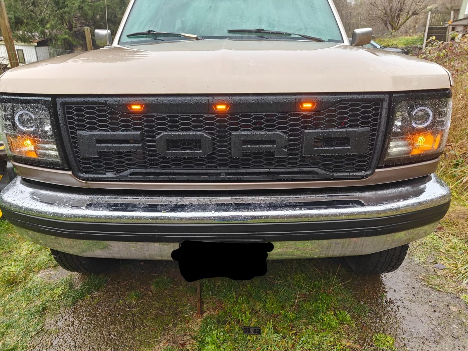 AmeriLite LED Halo Bar Projector Replacement Halogen Car Headlights Set For Ford F150/F250/F350/Bronco - Passenger Right and Driver Left Side, Vehicle Light Assembly, Black customer photo 2